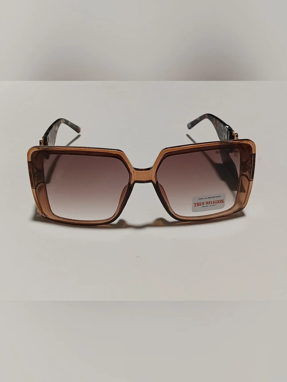True Religion Oversized Square Sunglasses Amber Brown Frame NWT